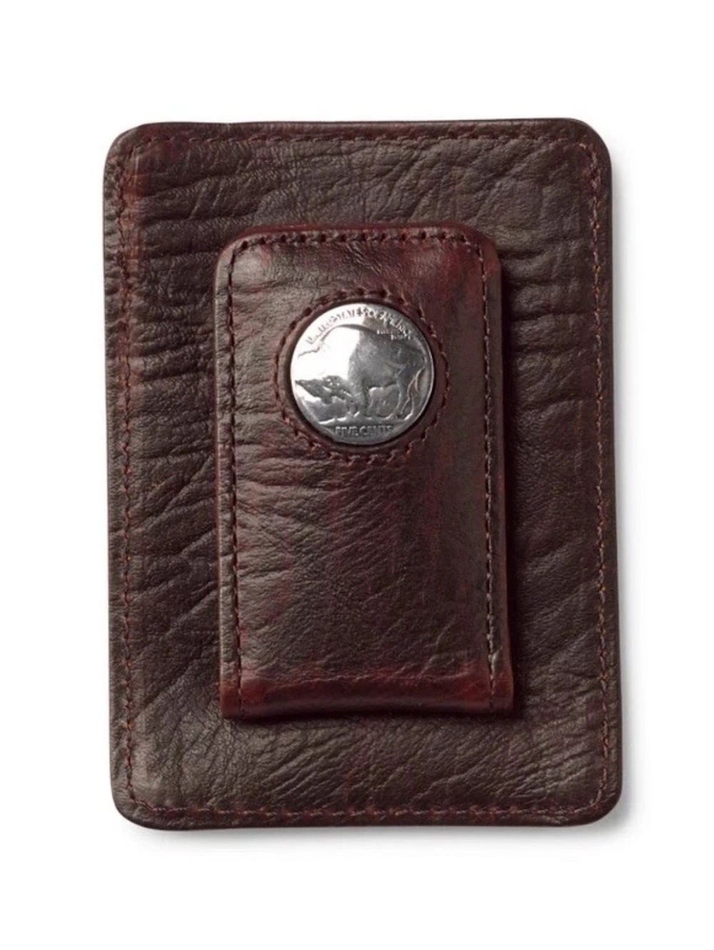 Orvis magnetic Leather Money Clip in Dark Brown with Silver Accent